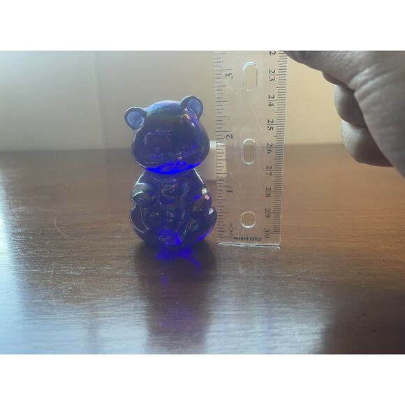 Fenton Glass Opalescent ￼Colbalt￼ Blue Dark Miniature Sitting Bear Mini Small - Picture 10 of 12